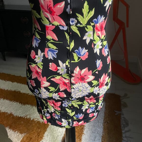 Vintage Betsey Johnson Size Medium Y2K 1990's Floral Mini Dress Black V Neck - Picture 9 of 10